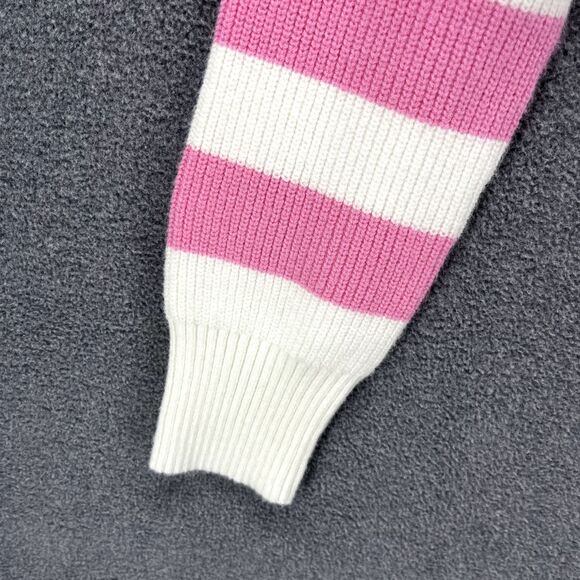 Jessica Simpson Sweater Womens Medium White Pink Striped Cropped collared Knit - Picture 5 of 15